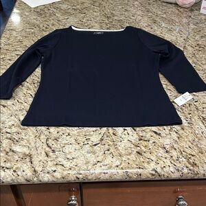 Talbots Navy Boatneck Long-Sleeve Top with White Trim